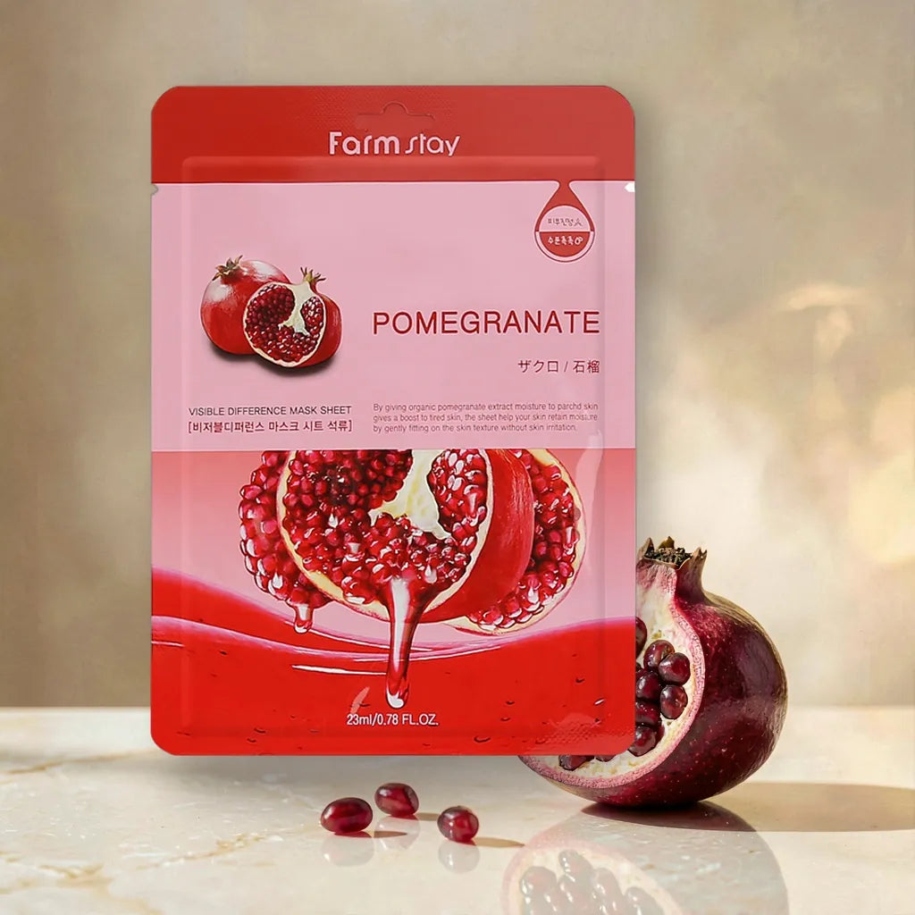 Farmstay Pomegranate Sheet Mask - Brightening K-Beauty, 10 Pack